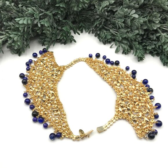 Vintage Gold Tone Crystal & Beaded Collar Necklace & Earrings Set by Scaasi - Picture 9 of 10
